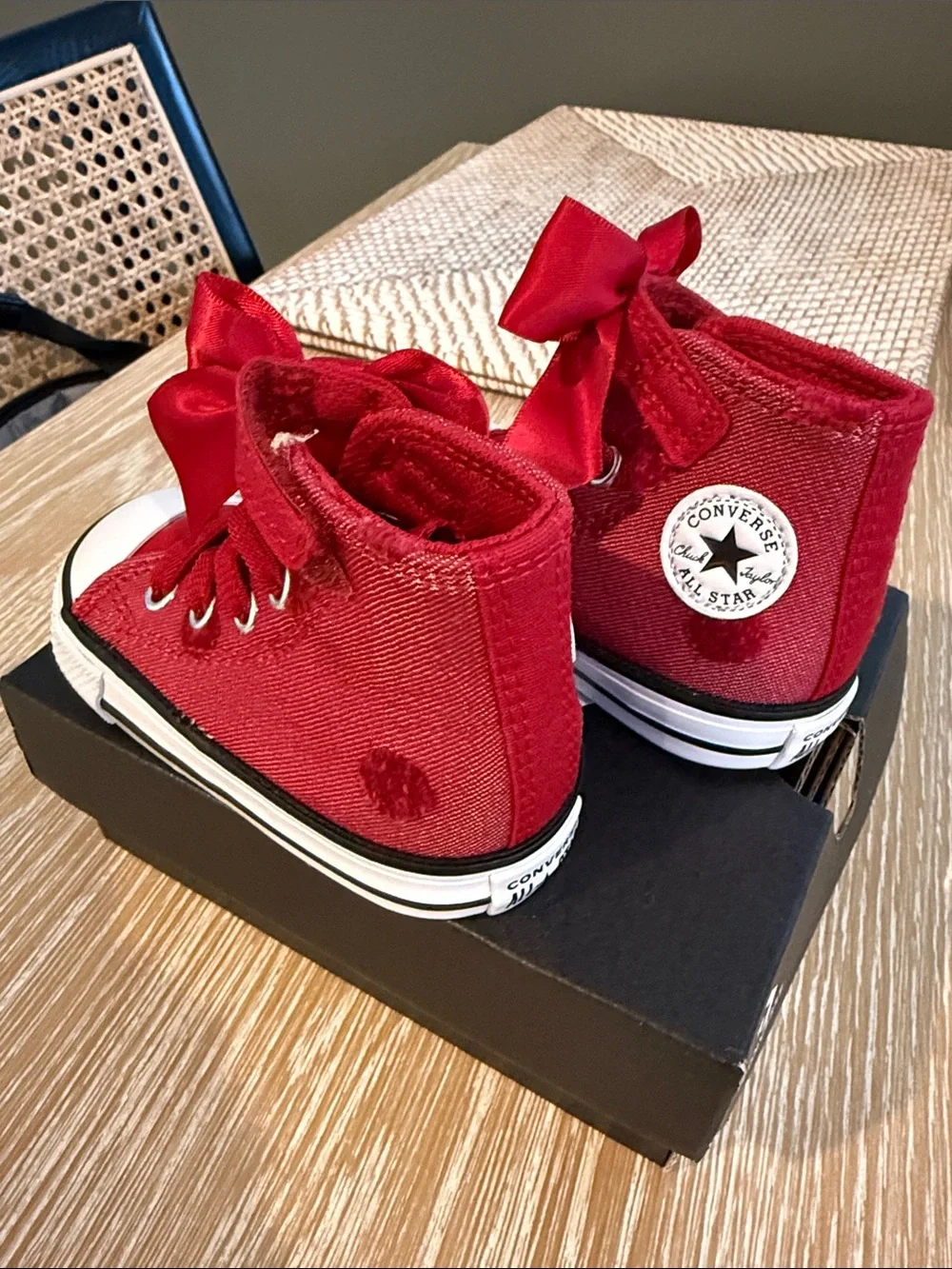 Converse Kids Red High-Top Sneakers with Satin Bow Laces